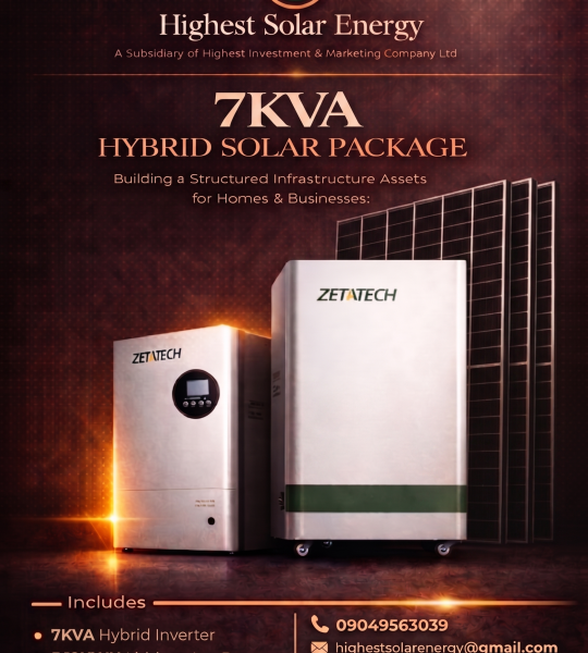 7KVA Hybrid Solar Package (Standard) – 5.12kWh ZETATECH Lithium Battery